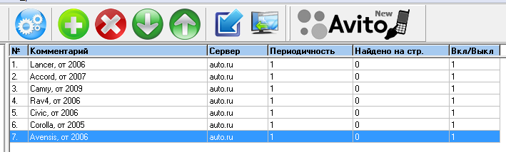 Пример настроек мониторинга auto.ru 
